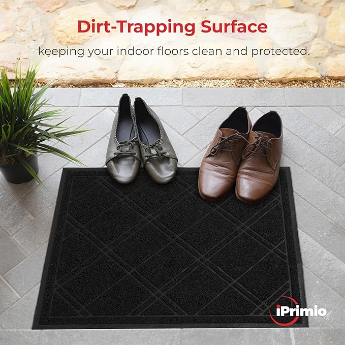 SlipToGrip Durable Door Mat - Black Plaid Design Entryway Rug - 35x23 inches, No-Slip and Washable - Indoor and Outdoor Use, Weatherproof - Ideal for Garage, Patio, and Front Entryway