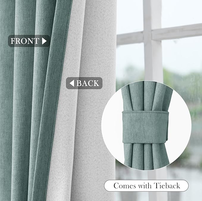 Macochico 100% Blackout Chenille Curtains for Living Room Classic Chenille Window Curtain Panels Thermal Drapes for Bedroom Hotel Grommet Curtains with Tieback Teal 84" Wx96 L 1 Panel