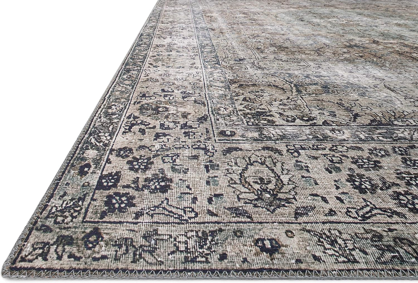Loloi Layla Collection LAY-06 Taupe/Stone 2'-6" x 7'-6" .13" Thick Runner Rug, Soft, Durable, Vintage Inspired, Distressed, Low Pile, Non-Shedding, Easy Clean, Printed, Living Room Rug