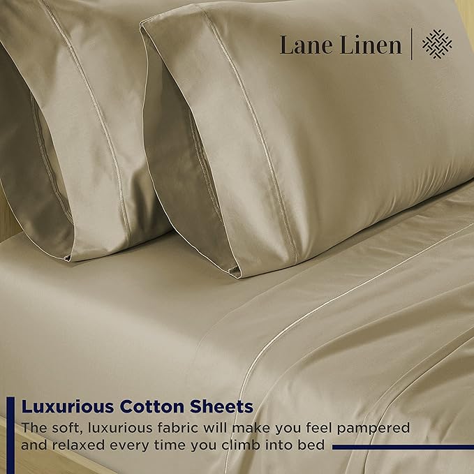 LANE LINEN 600 Thread Count 100% Mercerized Cotton California King Sheet Sets, Ultra Soft & Comfy Sateen Weave, Fully Elasticized Machine Wash Cal King Sheets Set, Naturally Cooling Cotton- Linen