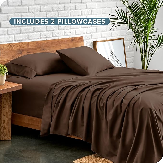 Bare Home Hotel Luxury Twin XL Sheet Set, Extra Soft - 4 Piece Set - Deep Pockets - Easy Fit - Cooling & Breathable - Wrinkle, Fade, Stain Resistant - Includes 2 Pillowcases (Twin XL, Cocoa)