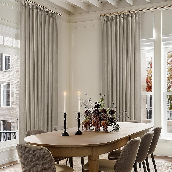 Extra Wide Curtains 90 Inches Long 60 Inch Width for Living Room Bedroom Light Filtering Semi Sheer Farmhouse Pleated Curtain Hooks Rings for Patio Sliding Door Large Window Burlywood Taupe 1 Panel