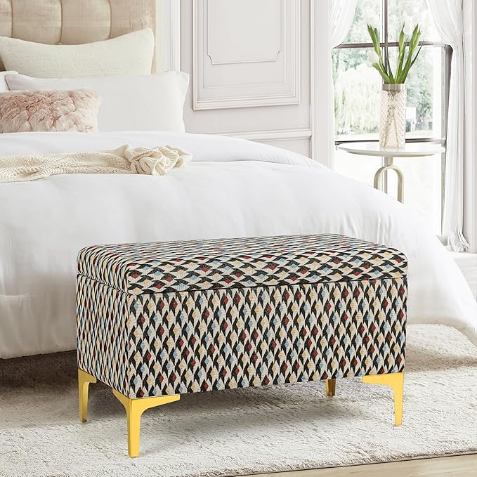 Joveco Rectangular Storage Ottoman Bench, Upholstered Coffee Table with Golden Metal Legs, Footrest Stool for Living Room Bedroom Entryway