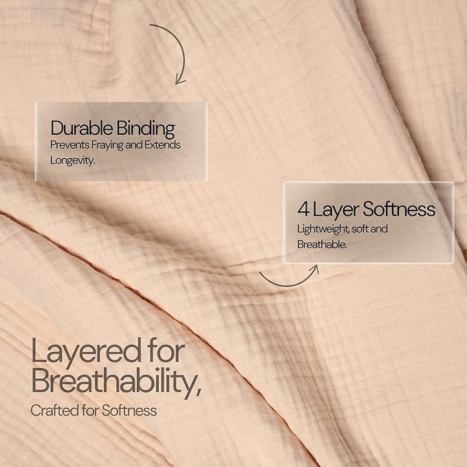 Salt Earth 100% Cotton Muslin Throw Blanket Gauze Blanket 55"X75" Twin, 4 Layered for Couch, Bed, Living Room, Home, Lightweight & All Season Blankets & Throws, Easy wash, Skin Friendly (Parchment)