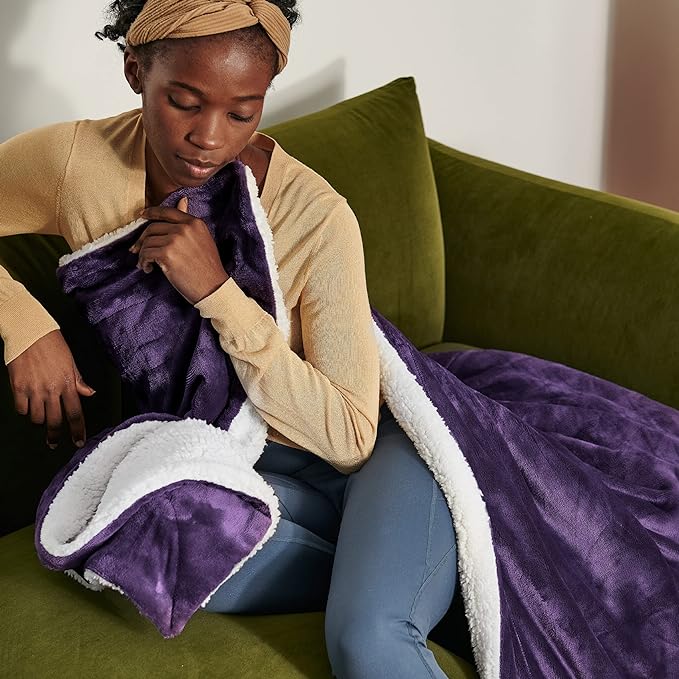Bedsure GentleSoft Sherpa Fleece Blankets Queen Size for Bed - Thick and Warm Throw for Girls and Women, Soft Fuzzy Plush Queen Blanket for Winter, Purple, 90x90 Inches