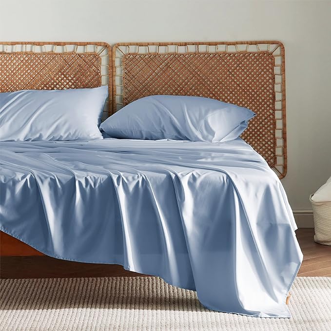 Bedsure Cooling Sheets Twin, Rayon Derived from Bamboo, Breathable & Soft Twin Sheets Set, Deep Pocket Up to 16 Inches, Hotel Luxury Silky Bedding for Hot Sleepers, Dusty Blue