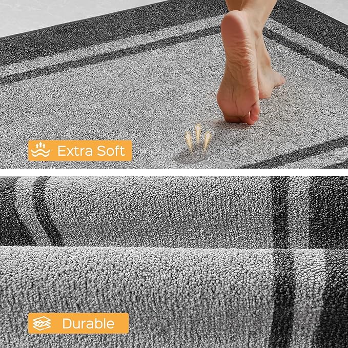 Kitchen Rugs 24" x 84", Non-Slip Machine Washable Kitchen Runner Rugs Floor Mats, Absorbent Comfort Standing Mats for Kitchen, Sink, Laundry and Hallway, Rolled Packaging, Light Grey & Dark Grey