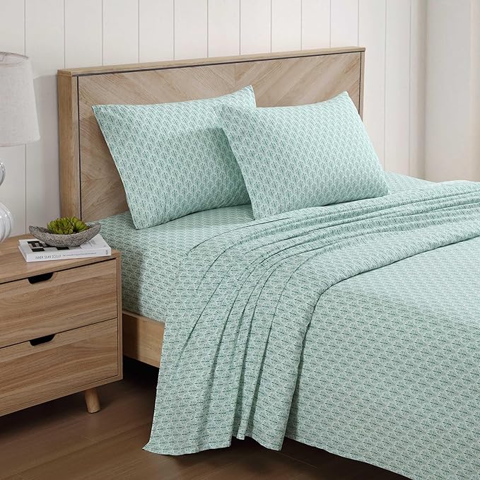 Tommy Bahama - King Sheet Set, Super Soft Cotton Percale Bedding with Matching Shams, Tropical Bedding Set, Oeko-Tex Certified (Coastal Batik Green, King)