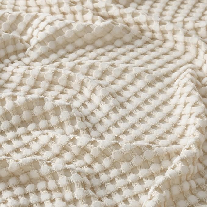 Bedsure Cooling Cotton Waffle Twin XL Blanket - Lightweight Breathable Blanket of Rayon Derived from Bamboo for Hot Sleepers, Light Beige, 66x90 Inches