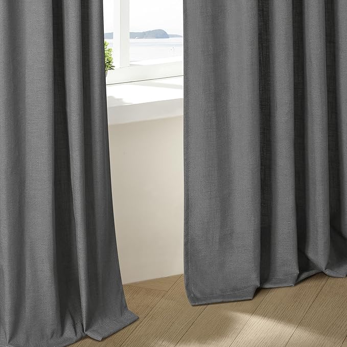 Charcoal Grey Pinch Pleated Linen Cafe Curtains 45 Inch Length 2 Panels for Dining Room Kitchen Bedroom Semi Sheer Pleat Drapes with Hooks Rings Light Filtering Short Window Curtain Cabinet 40x45