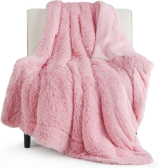 Bedsure GentleSoft Fluffy Pink Throw Blanket, Pink Decor Cozy Gifts for Teenage Girls, Soft Fuzzy Plush Thick Warm Furry Sherpa Fleece Faux Fur Throw Blanket for Couch, Cute Stuff for Women, 50x60