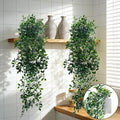 Artificial Hanging Plants for Shelf, 2-Pack Fake Potted Greenery Faux Mandala Vines in Black Pot, Décor for Office Living Room Bathroom Indoor Outdoor