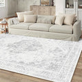 5x7 Vintage Washable Area Rugs Boho Medallion Large Distressed Retro Accent Carpet Floral Non-Slip Soft Low Pile Indoor Throw Rug for Living Room Bedroom Dining Room Office Kitchen, Gray