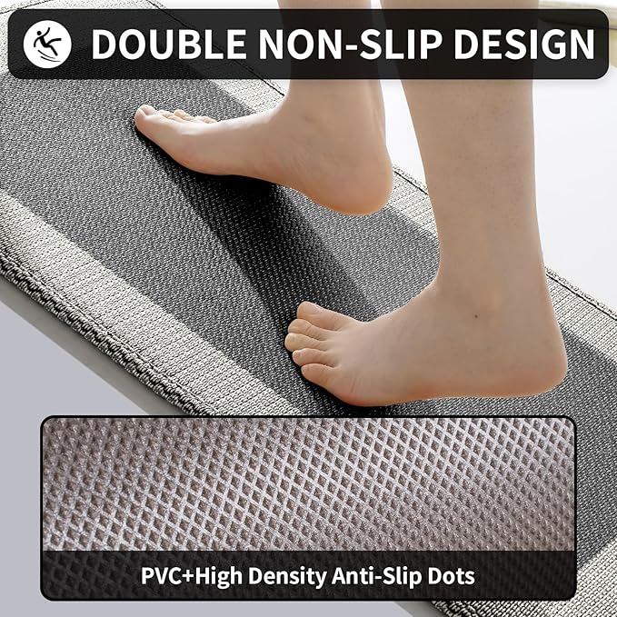 Kitchen Mats for Floor, Super Absorbent Kitchen Rugs Non Slip Washable, Soft Braided Kitchen Runner Rug, Standing Mat Kitchen Sink Mat, Easy to Clean, Black 17x47