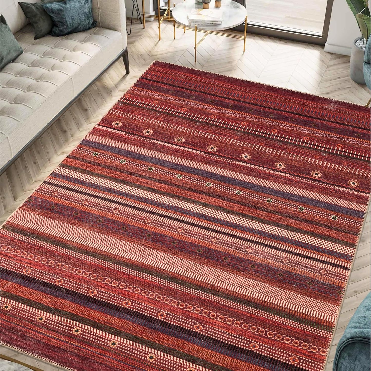 Keen Home Design 10x14 Rug - Machine Washable Area Rug with Non-Slip Backing, Ideal for Living Room, Dining Room, Bedroom - Vintage, Easy Clean, Durable, Low Pile Rug - (9'7" x 14')