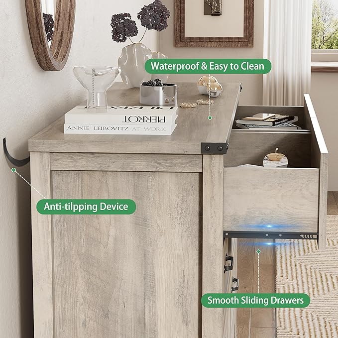 Dresser for Bedroom with 8 Drawers, 54" Wide Wood Chest of Drawers with Deep Drawers & Mental Handle, Modern Dresser TV Stand, Wooden Closet Storage Organizer for Living Room, Hallway, Entryway, Grey