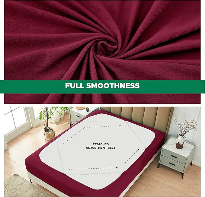 Biscaynebay Decorative Box Spring Cover Full & Full XL Size, Burgundy Luxurious Jersey Knitting Stretchy Wrap Around 4 Sides Bed Skirt for Home/Hotels, Easy Fit Wrinkle & Fade Free Machine Washable