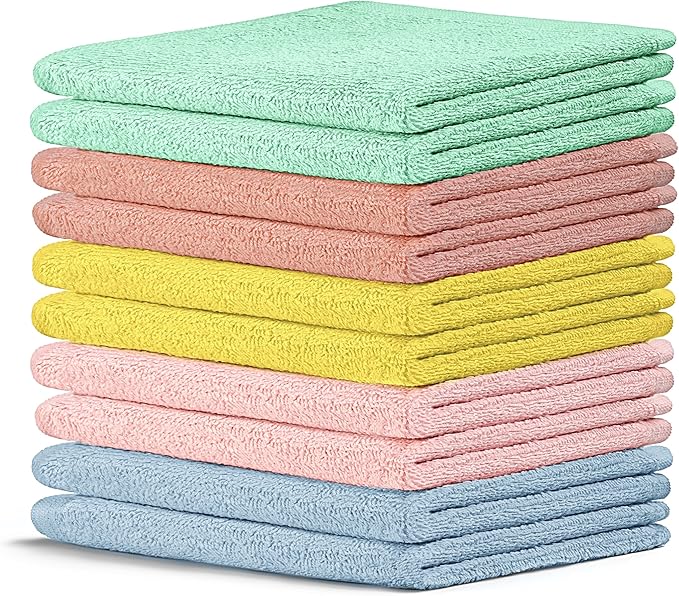 Crystal Ridge Cotton Wash Cloths 10 Pack - Washcloths for Showering, Face and Body, Soft and Highly Absorbent Multipurpose Towels for Bathroom, Kitchen, Spa and Gym - Wash Rags 12 x12 (Pastel)