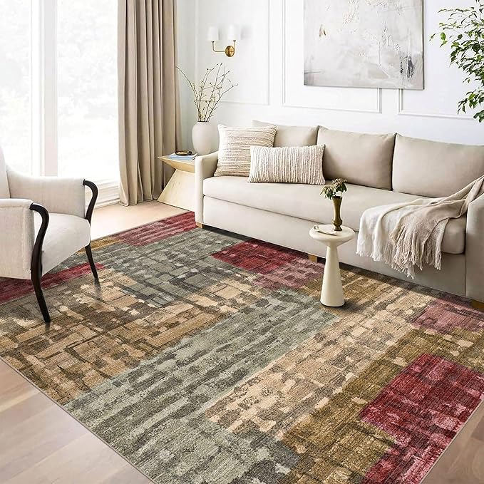 5x7 Area Rugs - Ultra-Thin Washable Rug with Non-Slip Backing, Ideal for Living Room, Bedroom, Kitchen Floor Carpet - Modern Abstract Style, Easy Clean, Durable, Low Pile Rug, Rainbow