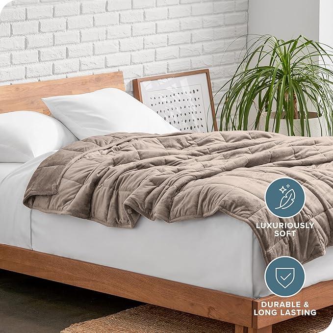 Bare Home Weighted Blanket Queen Size 17lb (60" x 80") for Adults - Minky Fleece - Premium Heavy Blanket Nontoxic Glass Beads (Taupe, 60"x80")