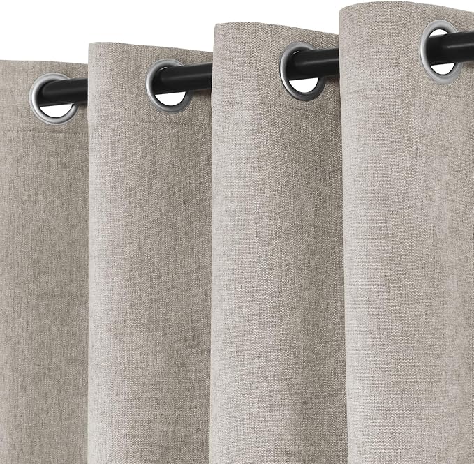 Macochico Extra Wide 100% Blackout Chenille Curtains 100" Wx102 L Thermal Curtains for Sliding Door Room Divider Living Room Bedroom Hotel Beige Taupe Blackout Curtains Grommet with Tieback 1 Panel
