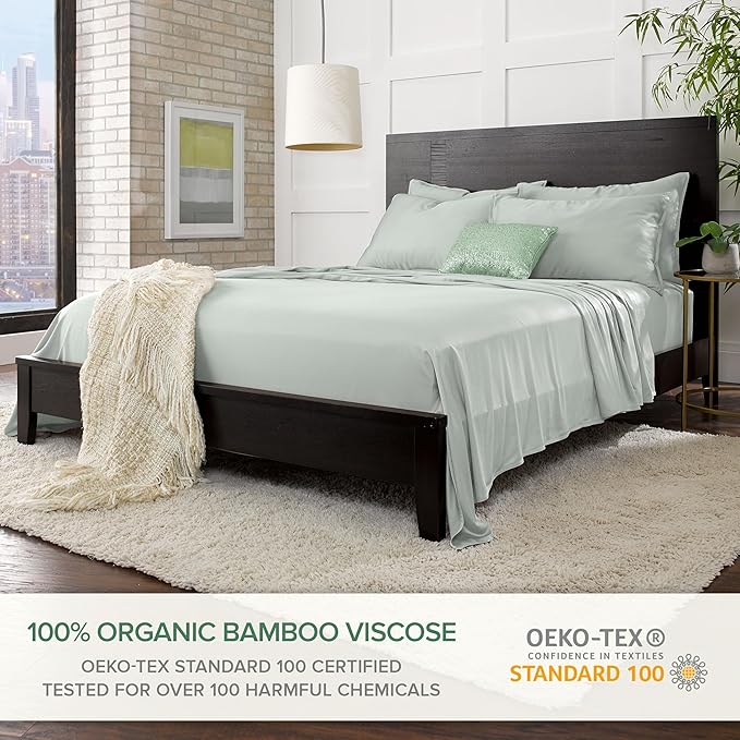 Pure Bamboo Twin XL Sheets, Genuine 100% Organic Viscose Derived from Bamboo Bed Sheet Set, Luxuriously Soft & Cooling, Double Stitching, 2 Year Quality Promise (Twin XL, Sea Glass)