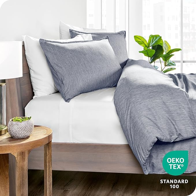 Bare Home Bedding Duvet Cover Oversized Queen Size - Premium 1800 Super Soft Collection - Lightweight, Duvet Cover - Soft Textured (Oversized Queen, Heathered Midnight Blue)