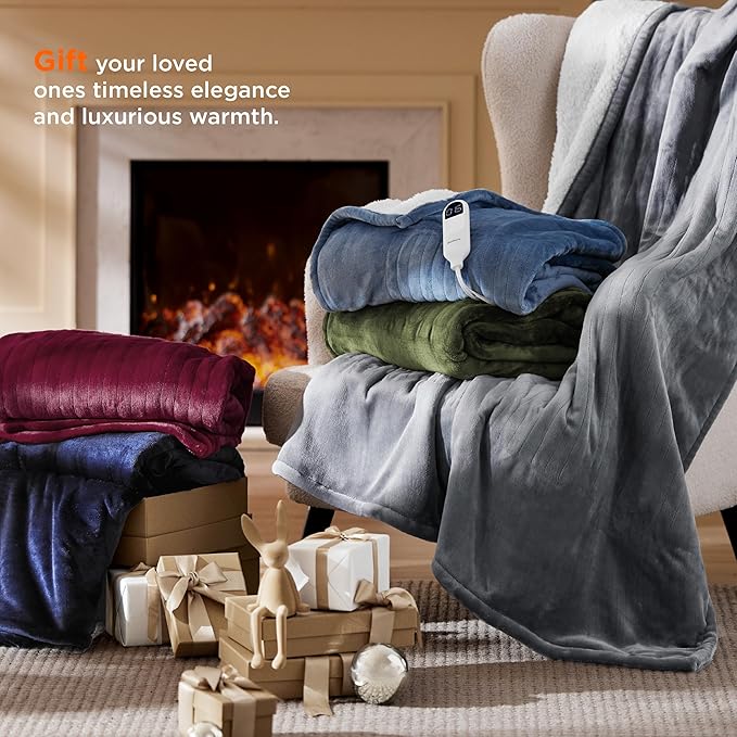 Bedsure Electric Blanket Twin - Soft Flannel Heated Blanket, Fast Heating with 10 Time Settings & 6 Heat Settings, Warm Gift for Grandma (62x84 inches, Brown)