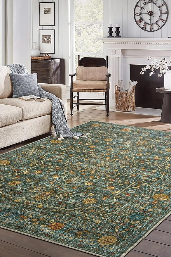 Keen Home Design 10x14 Rug - Machine Washable Area Rug with Non-Slip Backing, Ideal for Living Room, Dining Room, Bedroom - Vintage, Easy Clean, Durable, Low Pile Rug - (9'7" x 14')