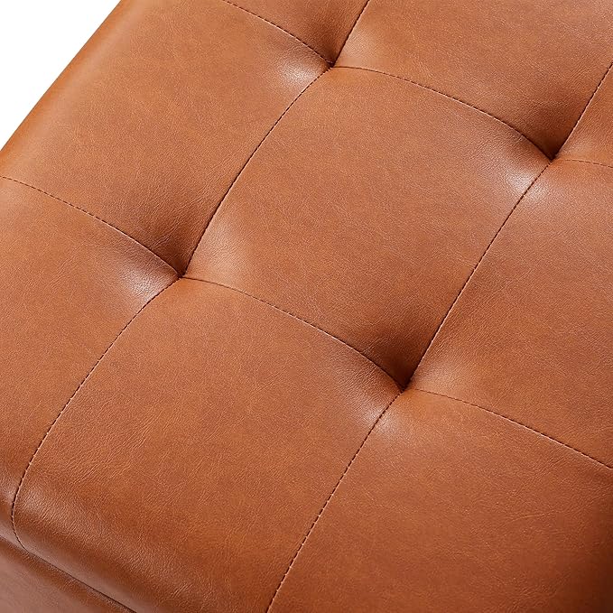 Asense Storage Ottoman Bench, Faux Leather Upholstered End of Bed Bench with Safety Hinge Wooden Legs, for Entryway Bedroom