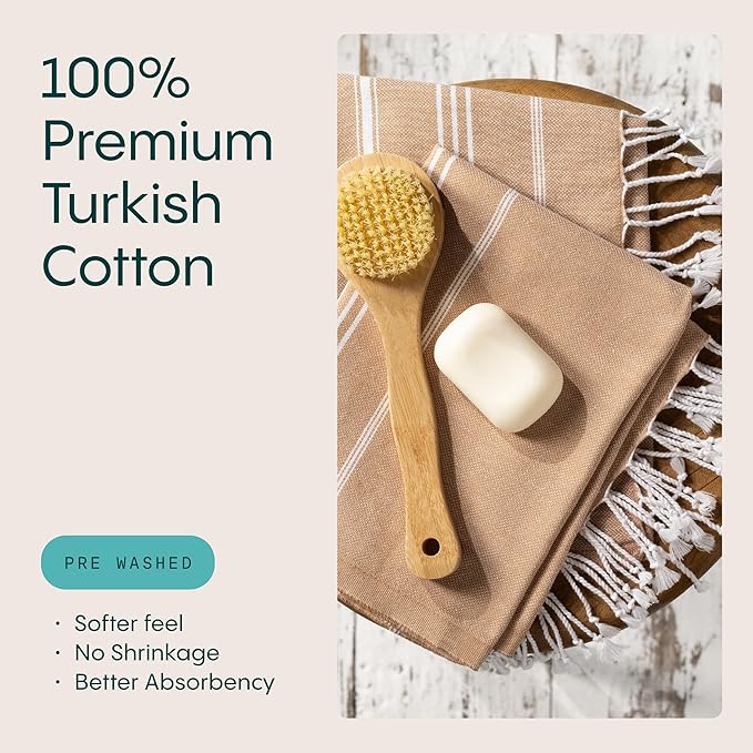 WETCAT Turkish Hand Towels with Hanging Loop, Set of 2 (20" x 30") 100% Turkish Cotton, Pre-Washed, Quick Drying, for Kitchen or Bathroom - Tawny Brown