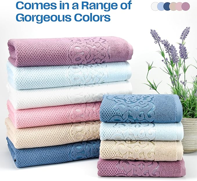 East'N Blue Lara Premium Bath Towel Set 6 Piece - Soft & Highly Absorbent Bathroom Towel Set, 100% Luxury Turkish Cotton, Flannel Bath Towels, 1 Bath Towel, 1 Hand Towel, 4 Washcloths - Rose