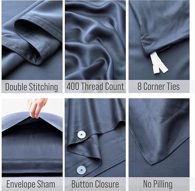 Bella Coterie Luxury Bamboo Viscose California King Size Duvet Cover Set | 100% Organically Grown | Corner Ties | Ultra Soft | Cooling | Two Pillow Shams | 106 x 94 | No Insert [Slate Blue]