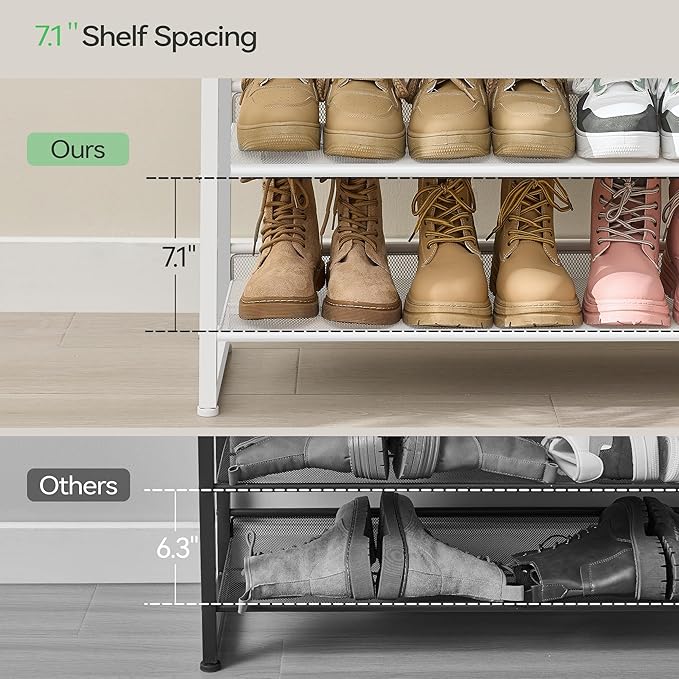 Shoe Rack, Long Shoe Organizer,Max Holds 62 Pairs,10 Tier Metal Shoe Storage Shelf,5-Tier Stackable Shoes Organizer for Garage, Entryway,White
