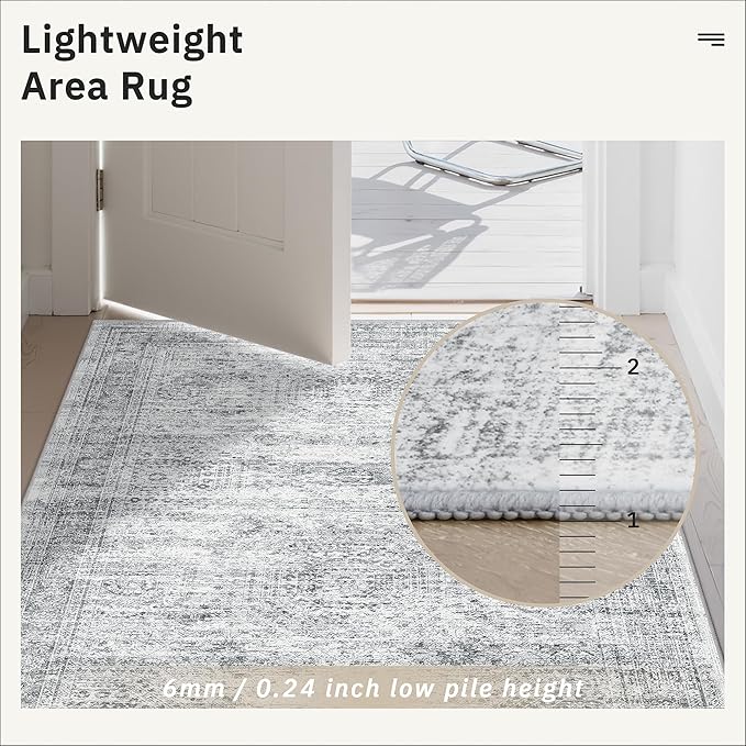 Runner Rug 2'6" x 14' Washable Non-Slip Runner Rugs for Kitchen Bathroom Laundry Room Vintage Ultra Thin Runners for Hallway Entryway Grey