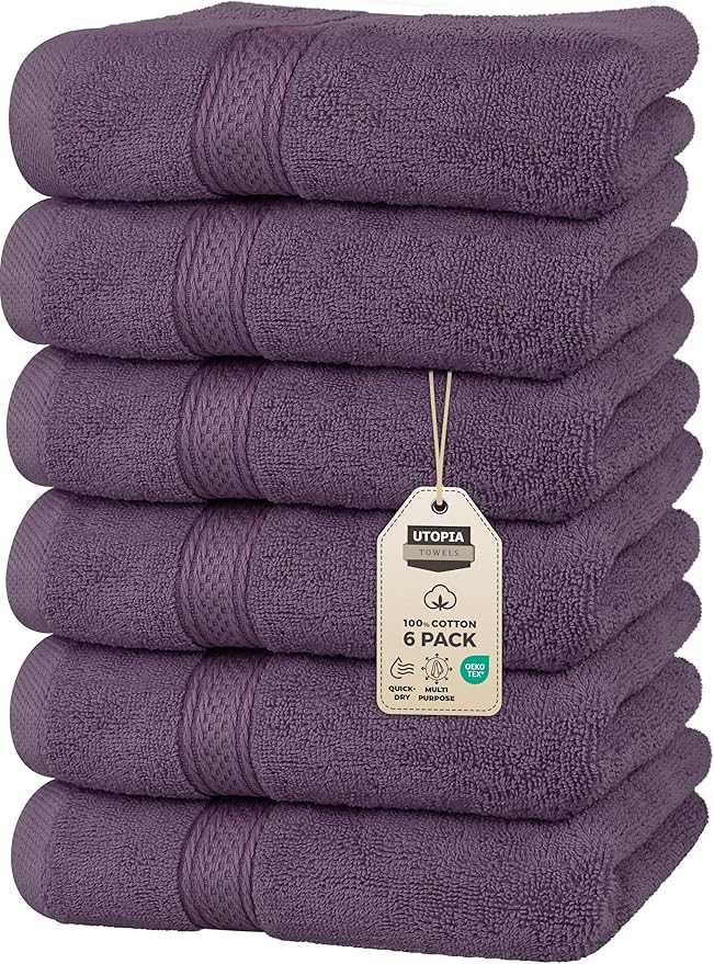 Utopia Towels 6 Pack Premium Hand Towels Set, 16 by 28 inches, 100% Ring Spun Cotton, Ultra Soft and Highly Absorbent 600GSM Towels for Bathroom, Gym, Shower, Hotel, and Spa, Plum