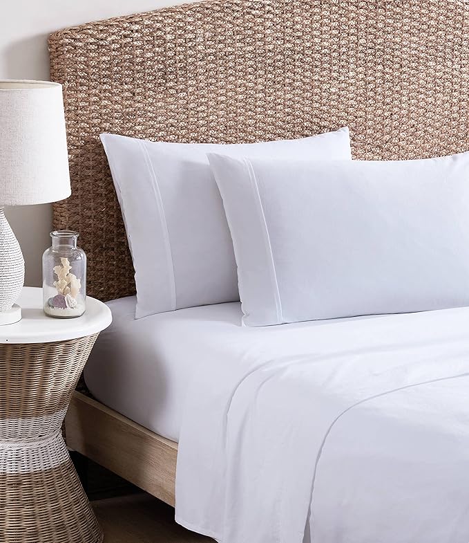 Tommy Bahama - Queen Sheets, Organic Cotton Bedding Set, Softens with Each Wash (TB T200 White, Queen)