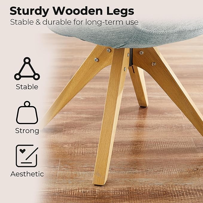 Zouron Mid Century Modern Accent Chair with Wooden Legs, Swivel Desk Chair No Wheels, Upholstered Side Armchair Vanity Chair for Small Space Home Office Living Room Bedroom, Light Blue