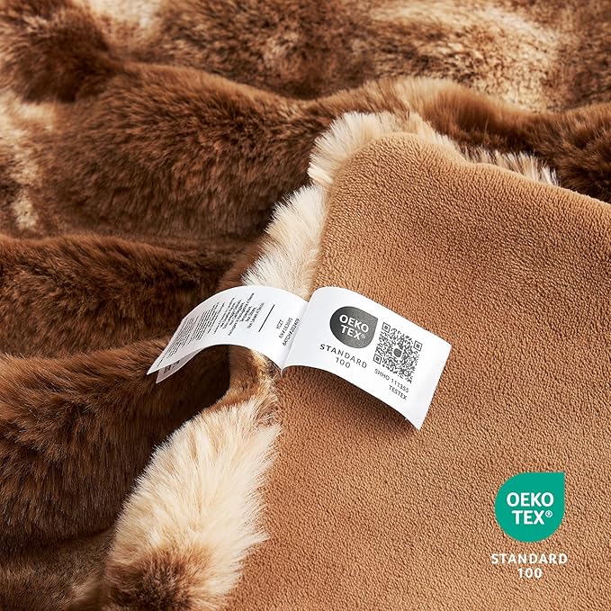 Cozy Bliss Faux Fur Throw Blanket King Size, Fuzzy Soft Plush Thick Bubble Blanket for Bed Couch Bedroom Living Room, 108x90 Inches Tie-dye Brown