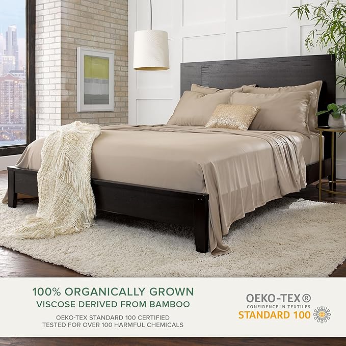 Pure Bamboo California King Sheets, Genuine 100% Organic Viscose Derived from Bamboo Bed Sheet Set, Soft & Cooling, Double Stitching, 2 Year Quality Promise (California King, Sand)