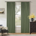 86 Inch Olive Green Pleated Blackout Curtains 2 Panels Set for Bedroom Living Room Darkening 100% Black Out Memory Trained Farmhouse Rustic Farmhouse Pinch Pleat Linen Window Curtains 86 Inch Length