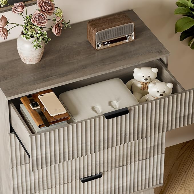 39" Tall Dresser for Bedroom, 4-Drawer Fluted Chest of Drawers, Modern Wood Highboy with Deep Storage, Metal Slides & Handles, Anti-Tip Kit, Vertical Clothes Organizer for Apartment, Nursery