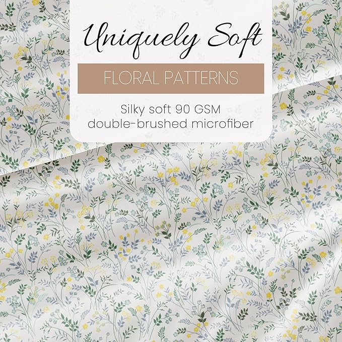 Linen Market Double-Brushed Patterned Microfiber California King Sheet Set 4 Piece – Oeko-TEX Certified Ultra Soft & Wrinkle-Free - 16" Deep Pocket Sheets Easy Care Cal-King Size - Wildflower Blue