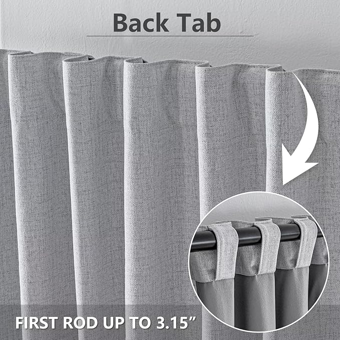 100% Blackout Curtains for Living Room, 90 Inch Curtains 2 Panel Set Light Blocking, Back Tab & Rod Pocket Thermal Insulated Drapes Bedroom Windows Home Decor(52W × 90L inch, Greyish White)