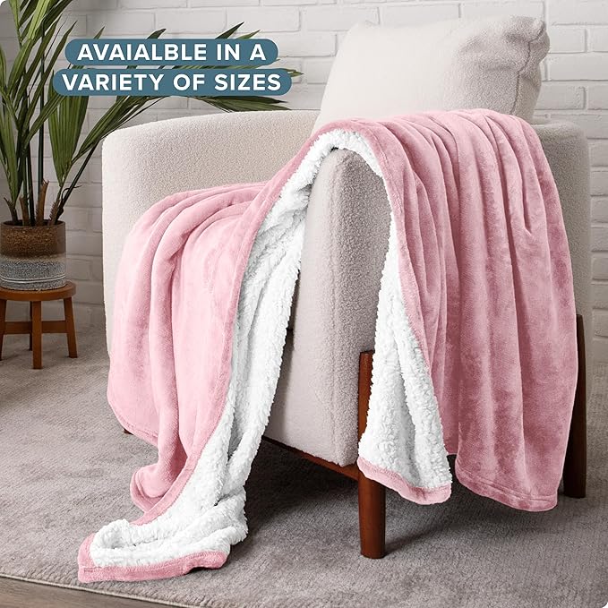 Bare Home Sherpa Fleece Blanket - Twin/Twin Extra Long - Blanket for Bed, Sofa, and Couch - Warm & Lightweight - Fluffy & Soft - Reversible (Twin/Twin XL, Light Pink)