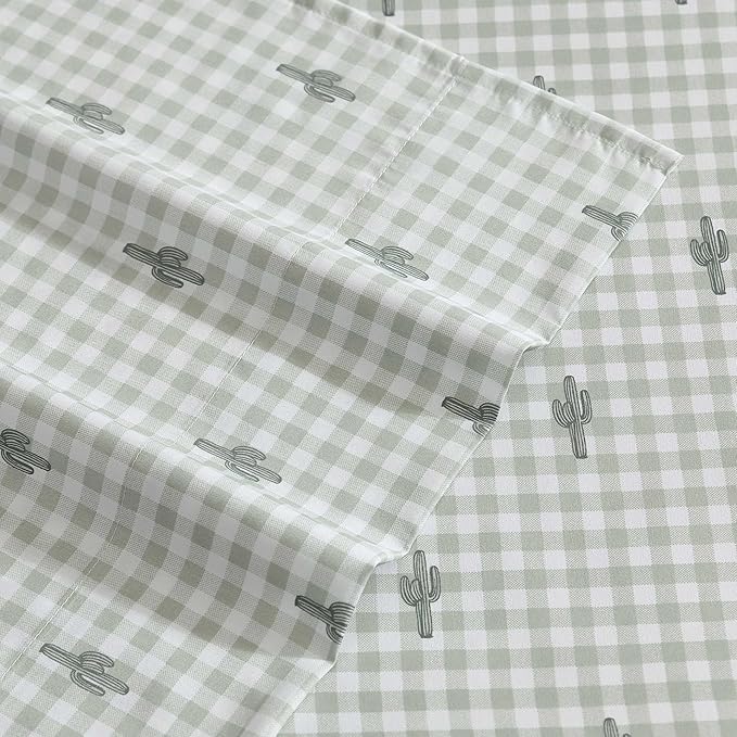 Wrangler - Queen Bed Sheets, Ultra-Soft & Lightweight Bedding with Matching Pillowcases, Lightweight Bed Set for All Season Comfort, Oeko-Tex Certified (Cactus Gingham Green)