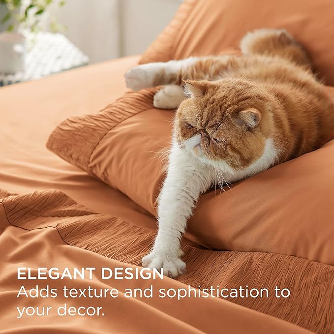 Bedsure Full Size Bed Sheets - 4 Pieces Soft Full Sheet Set - Breathable & Cooling - Hotel Luxury - Easy Care Polyester Microfiber Bedding for Women, Men, Dusty Orange