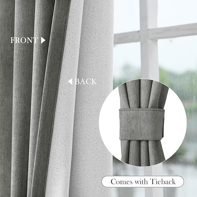 Macochico Extra Wide 100% Blackout Chenille Curtains 100" Wx96 L Thermal Drapes for Sliding Door Living Room Bedroom Auditorium Hotel Rock Grey Curtains Grommet Top with Tieback Classic 1 Panel