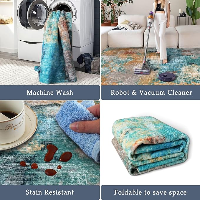 vivorug Runner Rug 2x10 Machine Washable Rug with Non-Slip Backing, Ideal for Kitchen Hallway Entryway Laundry Room - Modern Abstract, Durable, Easy Clean, Low Pile Carpet Runner, Rosy Clouds