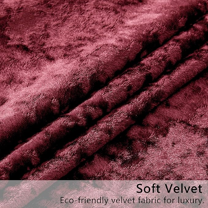 SMILETIME Burgundy Red Crushed Velvet Curtains 52x108inch Rod Pocket Luxurious Thermal Insulated Soundproof Drapes Soft and Durable Light-Filtering Window Treatments for Living Room Bedroom, 2 Panels